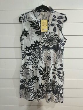 Aller Black & White Floral Sleeveless Tunic